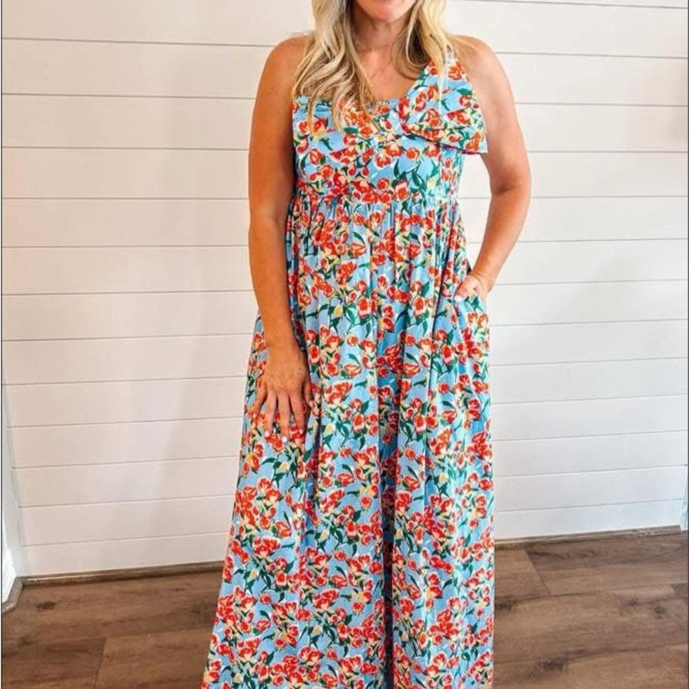 Fate Blue and Red Floral Jumpsuit